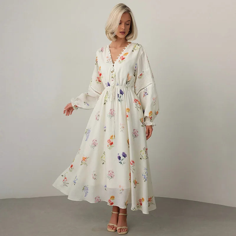 Floral Backless Maxi Dress for Women - Spring Summer V-Neck Sleeveless