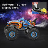 Monster Shark RC Car - Camión acrobático de control remoto de 2,4 GHz con luces y efecto de rociado