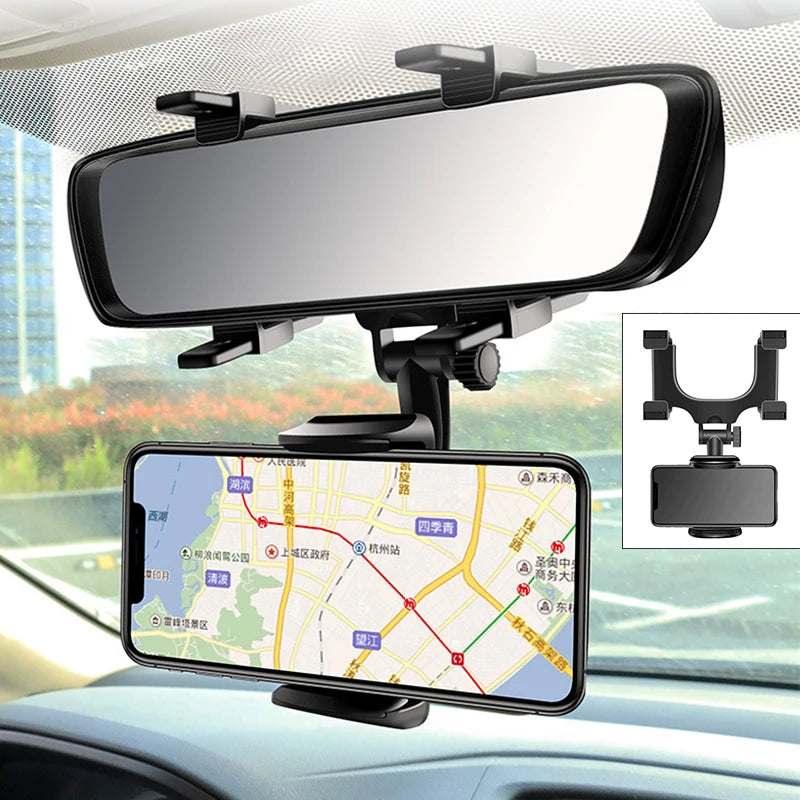 Soporte para teléfono con espejo retrovisor giratorio de 360° para automóvil: ajustable, duradero y de ajuste universal