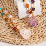 Natural Crystal Stone Pendant Necklace – Amethyst, Quartz & Aquamarine Healing Jewelry