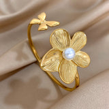 Trendy Gold Flower Cuff Bracelet for Women