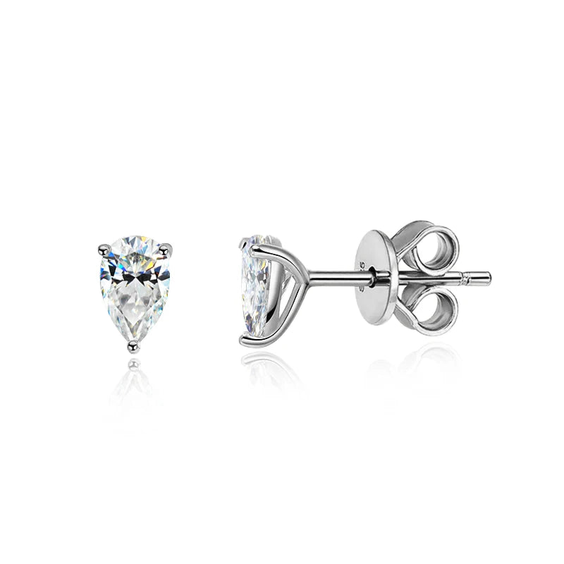 Pear Cut Moissanite Stud Earrings – D Color, VVS1 Clarity, 925 Sterling Silver
