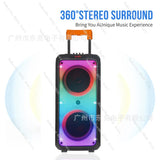 Dual 8-Inch 40W Bluetooth Flame Light Karaoke Speaker with Remote & Wireless Mic