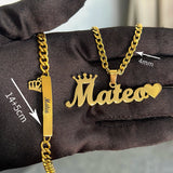 Custom Crown Name Jewelry Set - Personalized Stainless Steel Necklace & Bracelet Gift