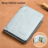 RFID Men’s Leather Trifold Wallet – Vintage Short Multi-Function Card Holder with ID Slot and Cash Compartments
