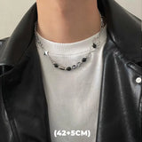 💎 Collar de doble capa con estrella de circonita estilo hip hop: cadena colgante de acero de titanio de moda para hombres y mujeres 💎
