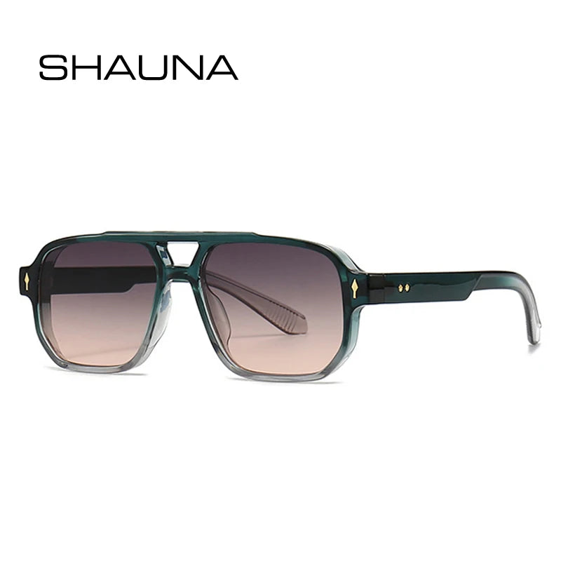 SHAUNA Gafas de sol cuadradas con doble puente retro para mujer, con tonos degradados, UV400, marca de moda, diseñador, remaches, gafas de sol para hombre