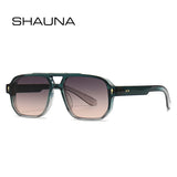 SHAUNA Gafas de sol cuadradas con doble puente retro para mujer, con tonos degradados, UV400, marca de moda, diseñador, remaches, gafas de sol para hombre
