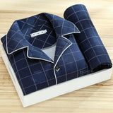 Stylish Men’s Fall & Winter Pajama Set - Comfy Milk Silk Loungewear with Striped Plaid Design