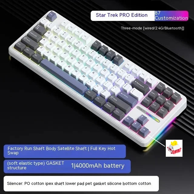 Wireless Mechanical Keyboard – Hot-Swappable, RGB Backlit, Compact 87-Key Bluetooth Keyboard