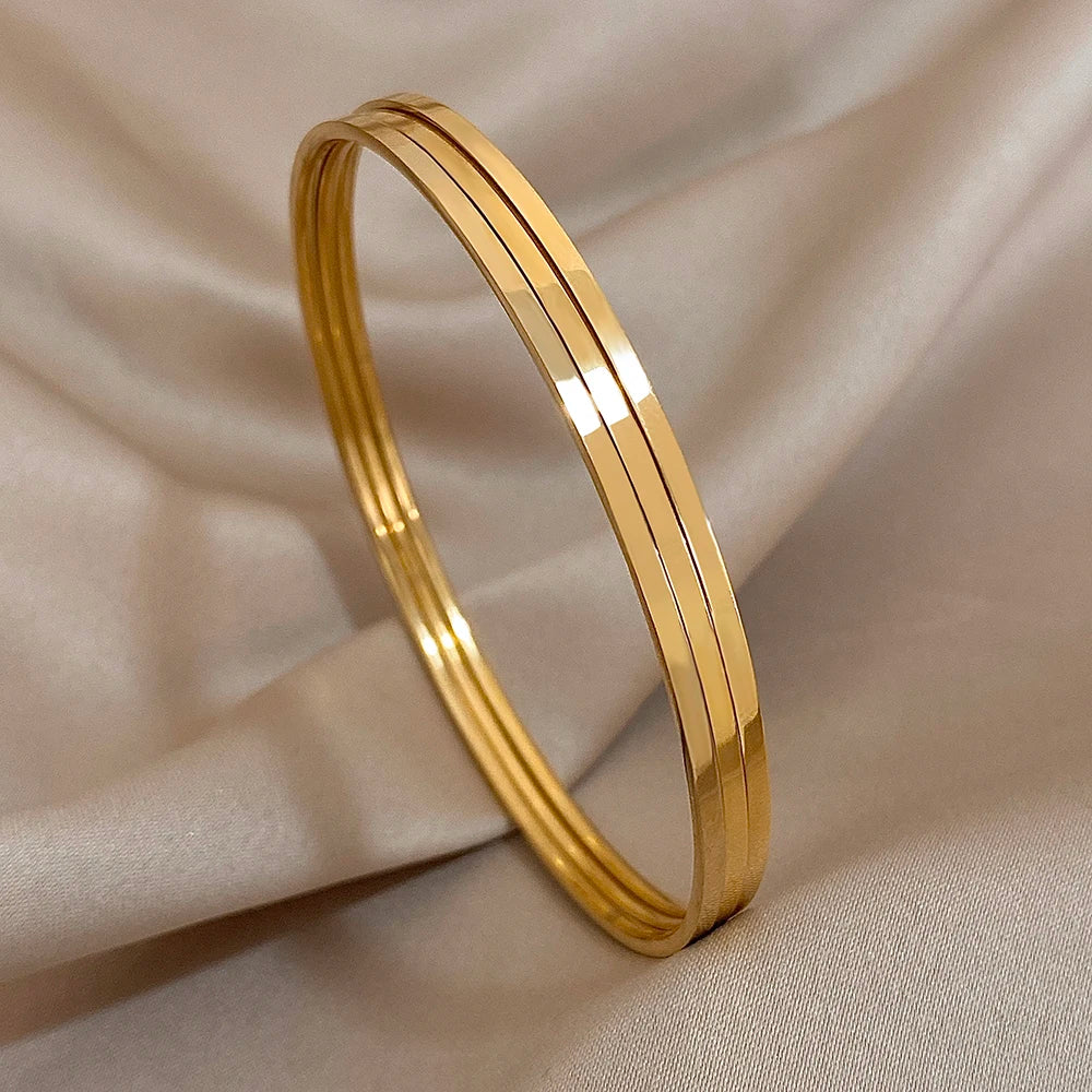 Minimalist Gold Stainless Steel Bangle Bracelet Set for Women
