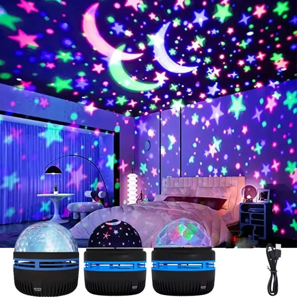 Proyector de luz nocturna con estrellas de galaxia, LED con olas del océano y USB para decoración del hogar