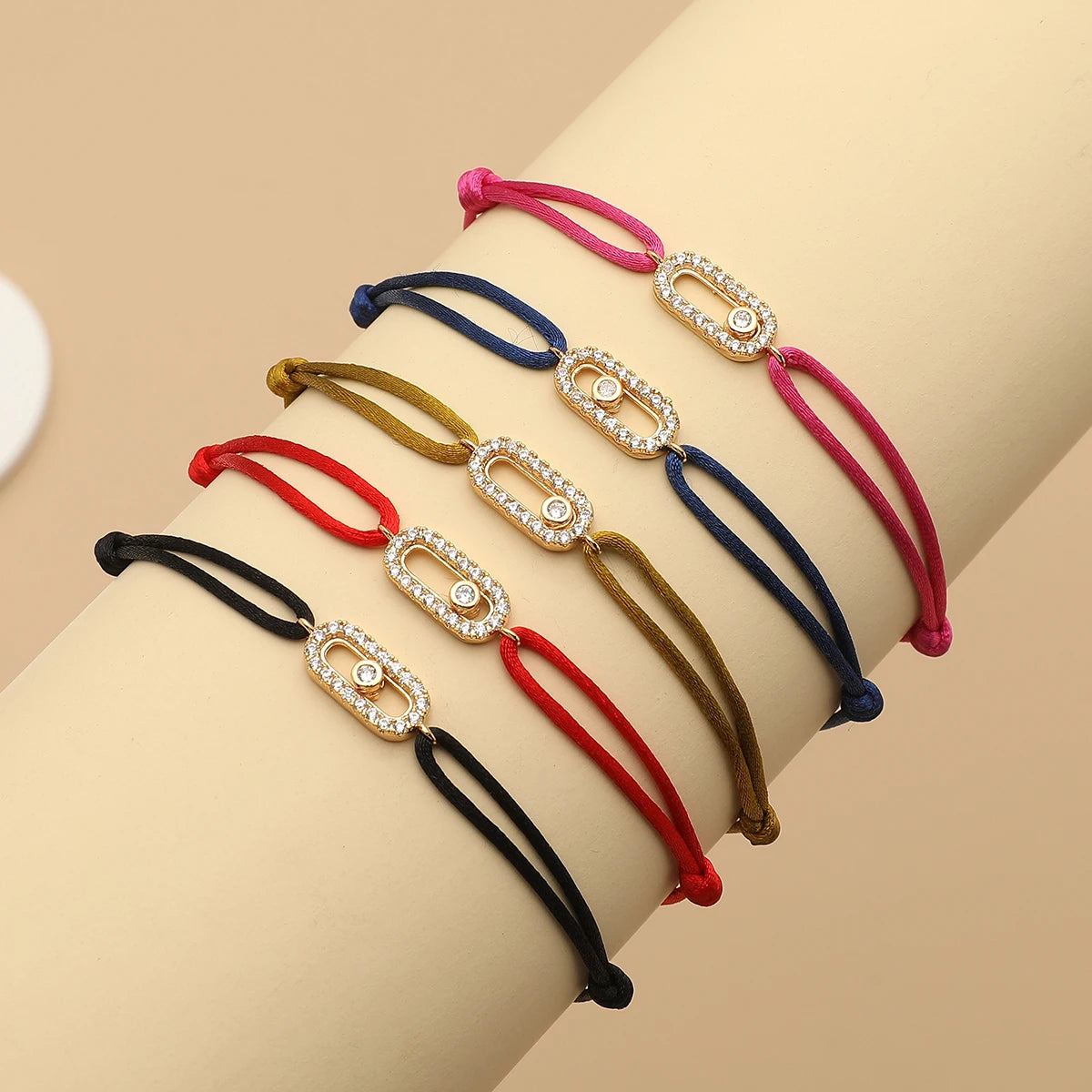 Adjustable Rope Chain Bracelet with Geometric Design and Cubic Zirconia – Classic Fashion Jewelry for Women