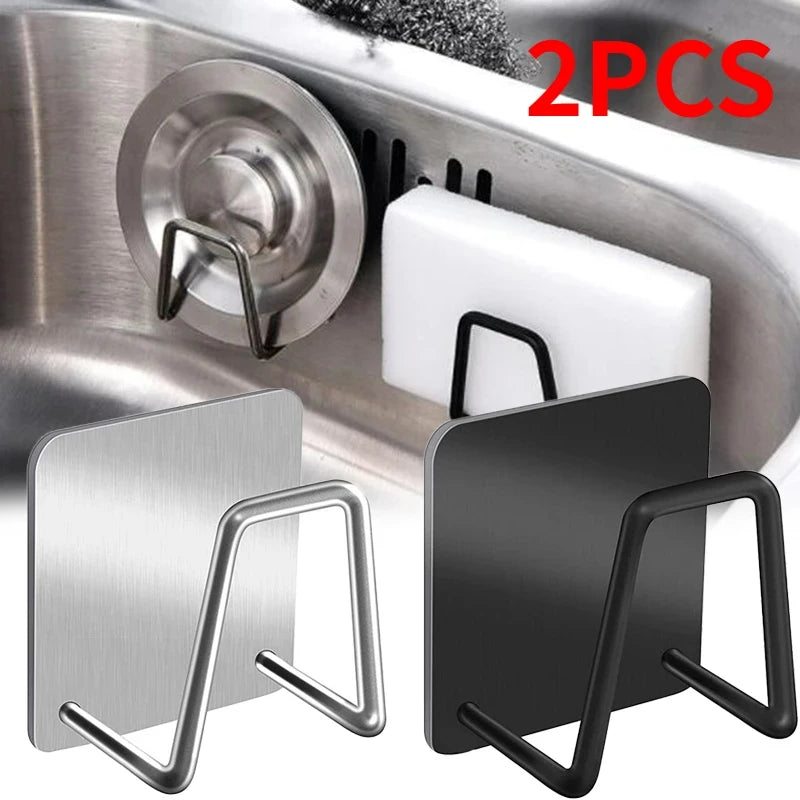 Soporte de acero inoxidable para esponja de fregadero: rejilla de secado de drenaje adhesiva para organizar la cocina