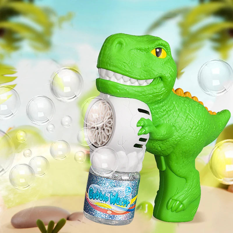Dinosaur Bubble Blaster with LED Lights - 10-Hole Automatic Bubble Gun for Kids