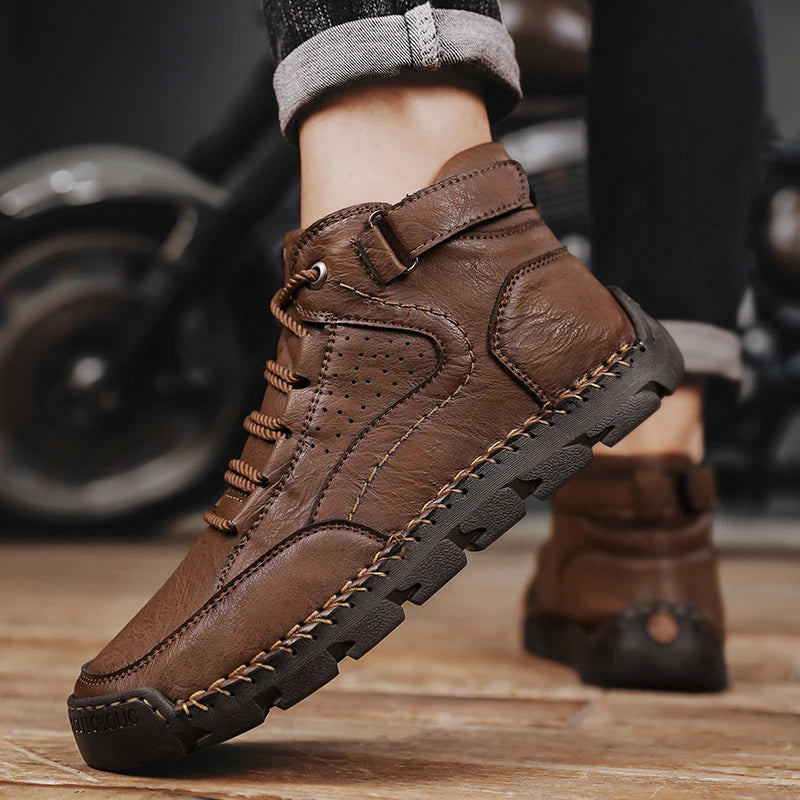 Men’s Lace-Up Split Leather Ankle Boots – Comfortable & Casual Spring/Autumn Footwear