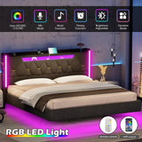 King Size Floating Bed Frame with LED Lights, Storage & USB Charging