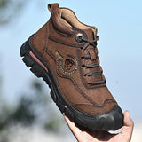 Men’s Winter Leather Ankle Boots – Lace-Up Cowhide Boots with Plush Lining for Cold Weather