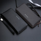 Men's PU Leather Long Wallet with Zipper - Large Capacity Card Holder & Clutch Purse