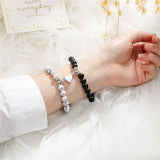 Couples Matching Stone Beaded Heart Charm Bracelets