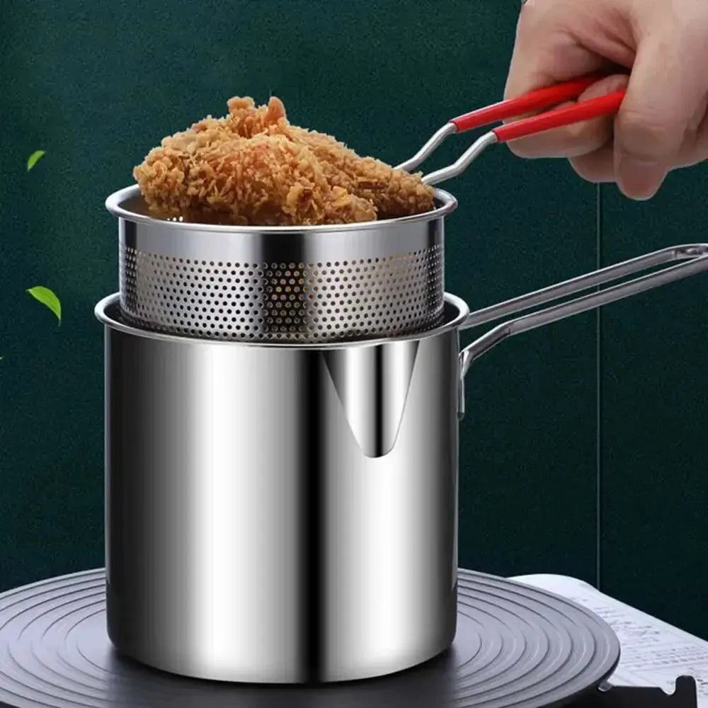 Freidora de acero inoxidable con cesta | Olla pequeña multifuncional para freír y cocinar