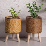 Nordic Style Rattan Woven Plastic Flower Pot with Stand