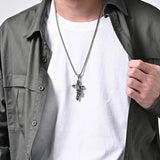 Stainless Steel Praying Hands Cross Necklace - Vintage Hip Hop Pendant Chain for Men