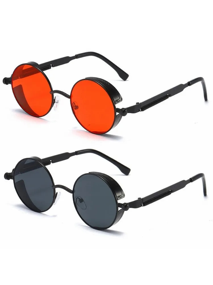 Metal Steampunk Round Sunglasses – Vintage Designer Shades for Men & Women