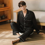 Men’s Elegant Solid Pajama Set – Soft Polyester & Spandex with Full Sleeves, Button Closure, and Turn-Down Collar