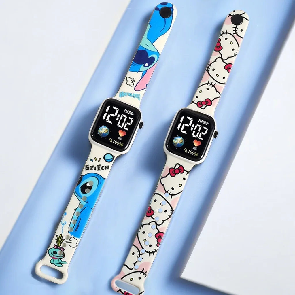 Stitch & Hello Kitty Kids Digital Watch - Cute Anime Children's Timepiece