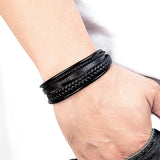 Hand-Woven Leather Bracelet with Stainless Steel Magnetic Buckle for Men