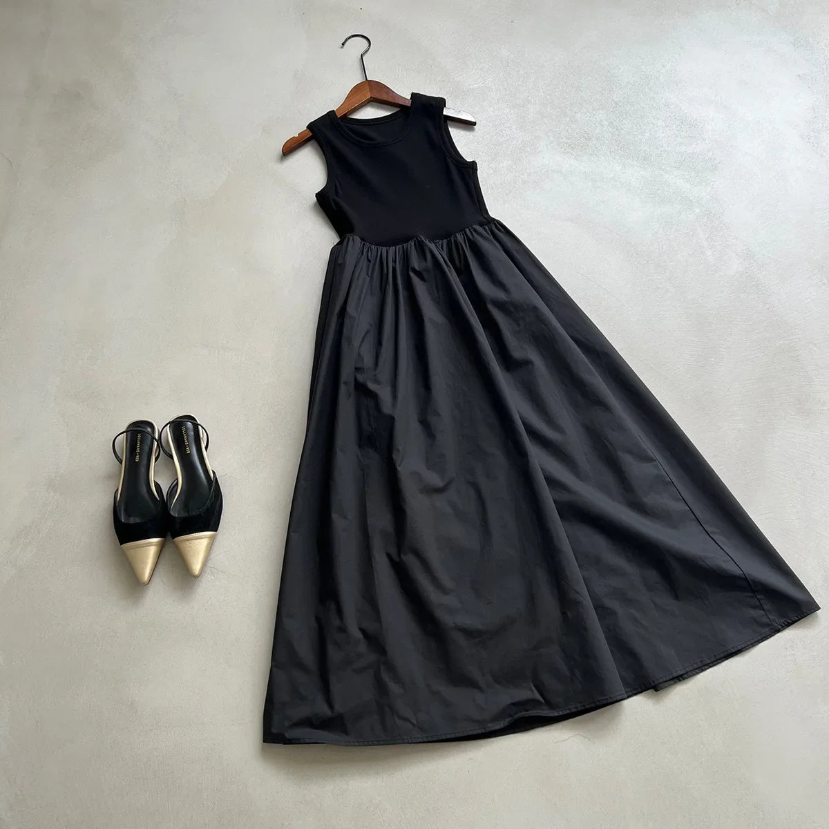 Women's Knit Maxi Vest Dress - Slim Fit Sleeveless Tank Dress in Pink & Black