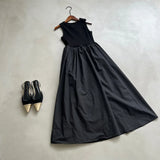 Women's Knit Maxi Vest Dress - Slim Fit Sleeveless Tank Dress in Pink & Black
