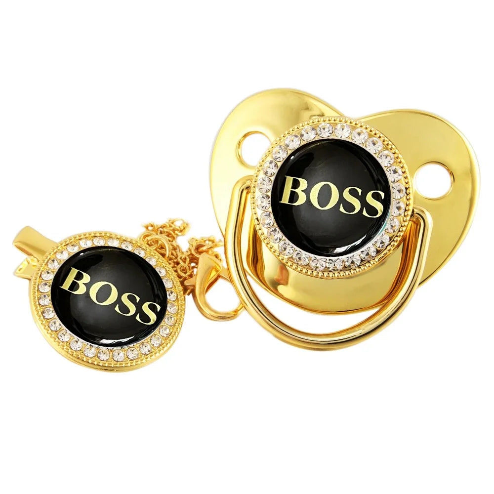 Chupete para bebé con clip de cadena, chupete de silicona brillante de lujo sin BPA para recién nacidos