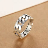 Adjustable Vintage Chain Ring – 925 Sterling Silver Open Ring for Women & Men