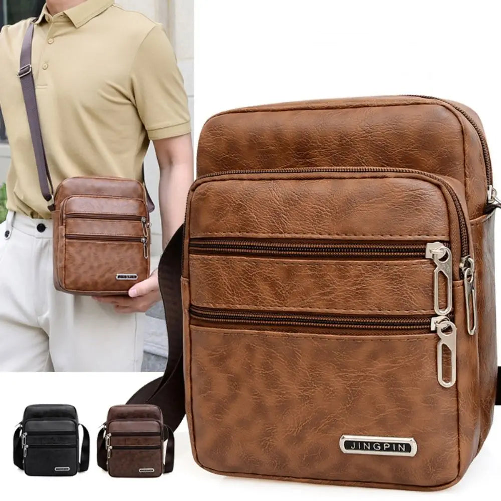 Men’s Leather Sling Shoulder Bag – Compact PU Crossbody Satchel for Daily Use
