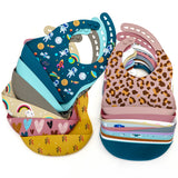 Fashionable Cartoon Printed Waterproof Silicone Baby Bib – Adjustable, Soft & Durable Feeding Bib for Infants and Toddlers