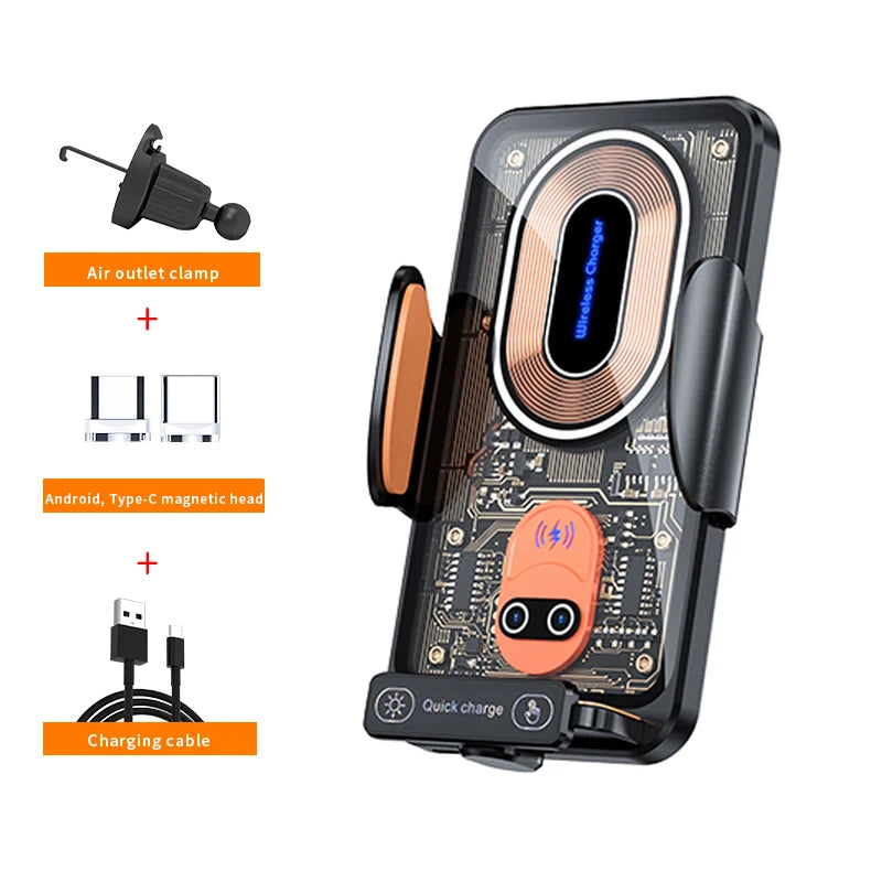 Soporte magnético para teléfono de coche de 120 W con cargador inalámbrico de 15 W: clip para rejilla de ventilación para todos los teléfonos inteligentes