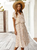 Women’s Vintage Floral Print Boho Dress – Casual Short Sleeve Mid-Calf Shirt Dress