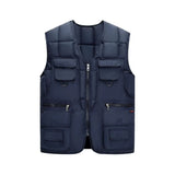 Men’s V-Neck Sleeveless Utility Vest – Warm Zipper Waistcoat with Multi Pockets for Autumn & Winter