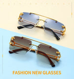 Gafas de sol cuadradas de lujo sin montura: moda de diseño vintage para hombres y mujeres
