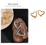 Heart-Shaped Stainless Steel Hoop Earrings with PVD Gold Plating – Elegant and Lightweight Jewelry for Women