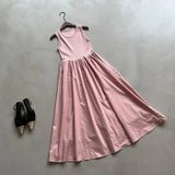 Women's Knit Maxi Vest Dress - Slim Fit Sleeveless Tank Dress in Pink & Black