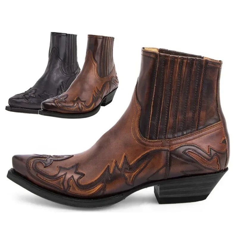 Men’s Pointed Toe Chelsea Boots – Roman Style PU Ankle Boots with Elastic Closure