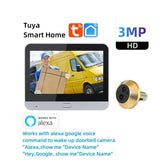 Cámara de puerta con mirilla WiFi Tuya con detección de movimiento y visión nocturna: visor de puerta con video inalámbrico de 3 MP