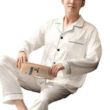 Men’s Plus Size Solid Color Pajama Set – Soft Polyester Long Sleeve Sleepwear with Button Closure