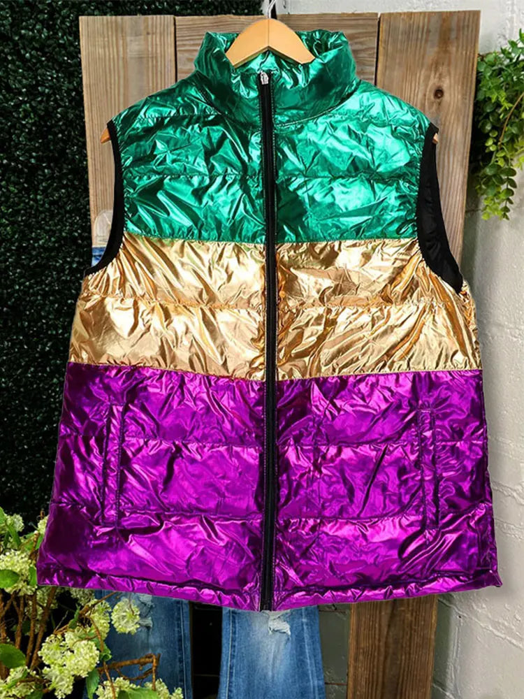 Women’s Sleeveless Zip-Up Vest – Lightweight Cotton Blend with Ruched Design & Turn-Down Collar