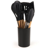 Juego de utensilios de cocina de silicona de 12 piezas con balde de almacenamiento: antiadherentes y resistentes al calor