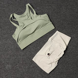 Women's High-Waist Yoga Shorts Set with Sports Bra and Pocket