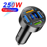 Car Charger Adapter with Digital Display – 4 USB + 2 PD Fast Charging Ports